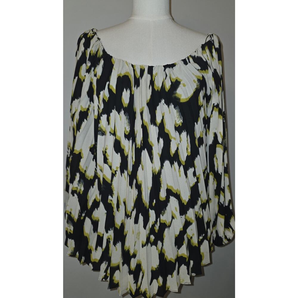 NWT XL‎ Women's Pleated Lined Print Blouse 3/4 Sleeves INC MSRP $74
